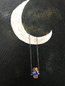 Two Sisters Swinging on the Moon